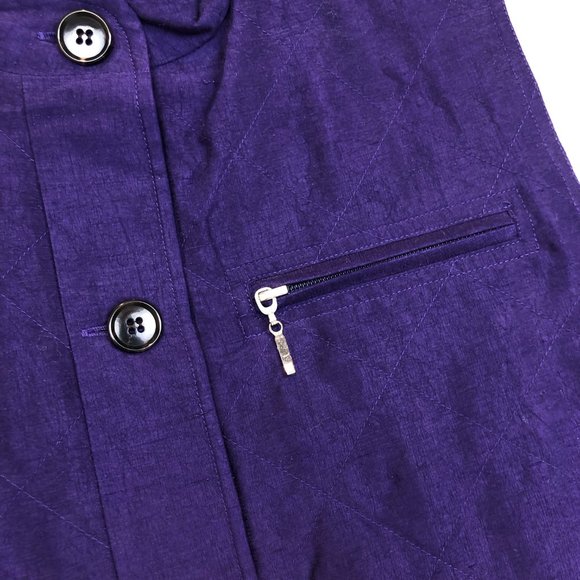 My Weekend Clothes Silk Quilted Buttondown Purple Vest w/ Zip Chest Pocket - Picture 3 of 5